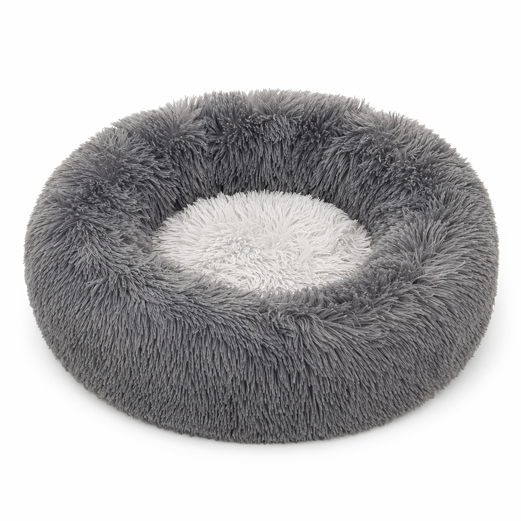 Ultra Plush Round Pet Bed with Soft Long Fur Dark Gray