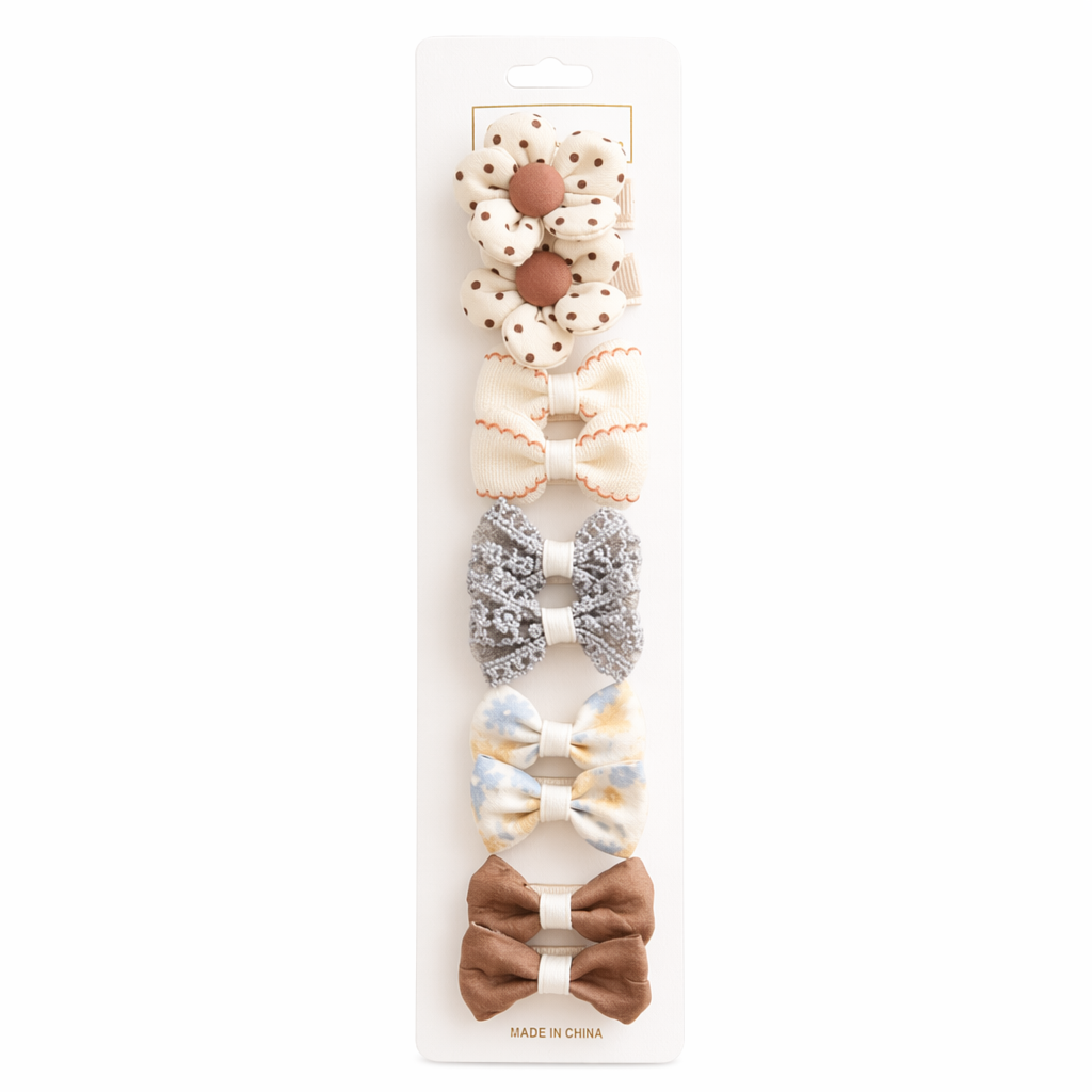 Chic Hair Bow Pins in Neutral Tones 5 Pairs light khaki