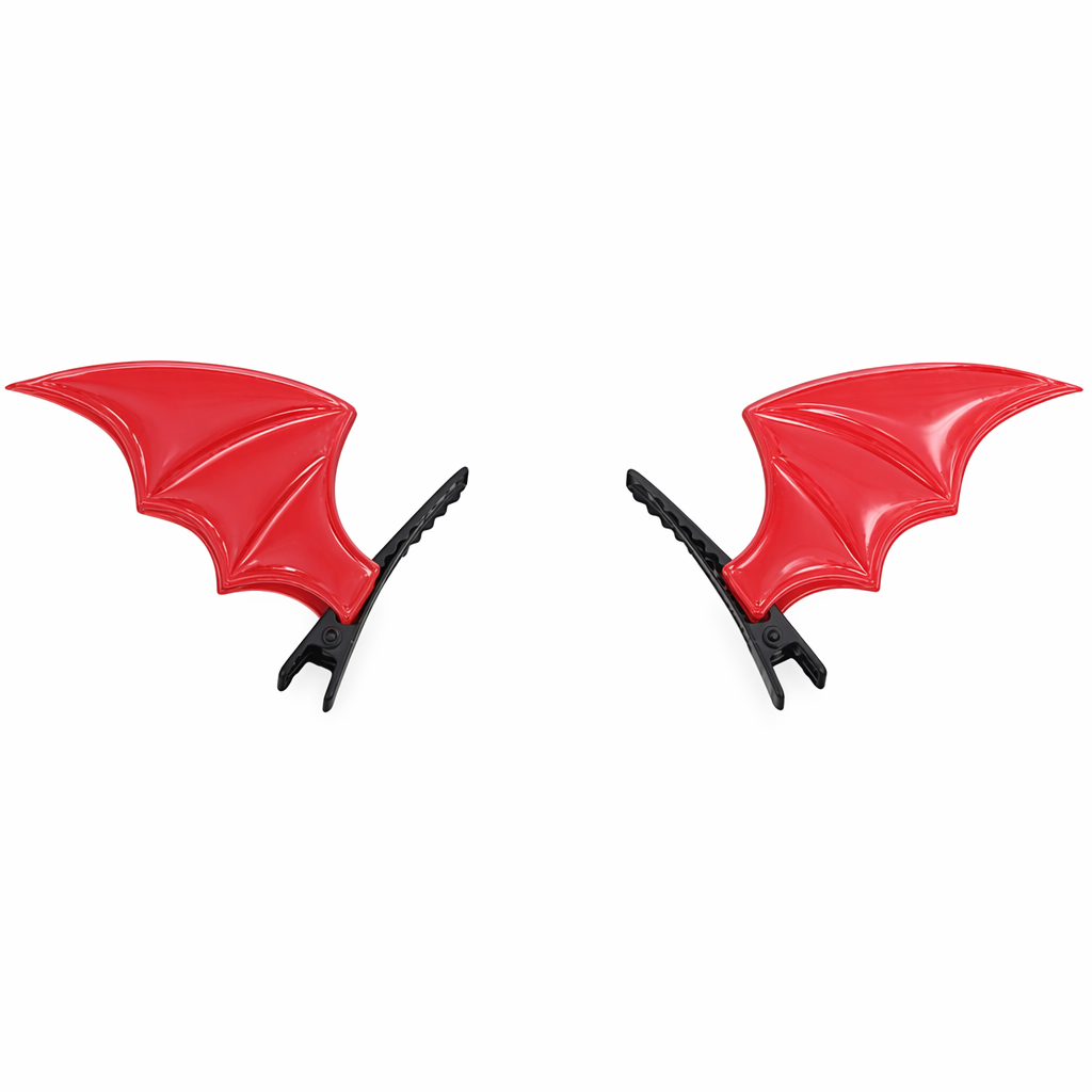 Bat Shaped Hair Clips - Plastic Red