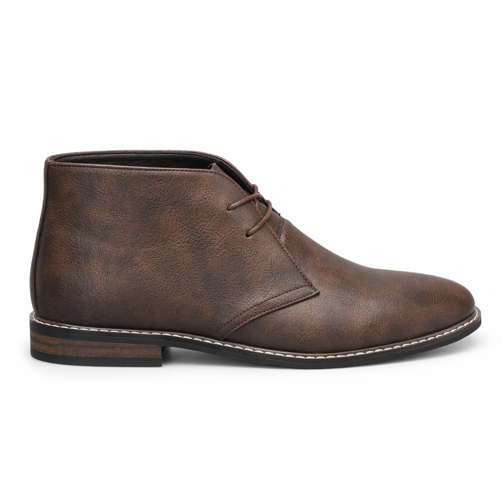 Classic Vegan Leather Ankle Boots for Men Brown