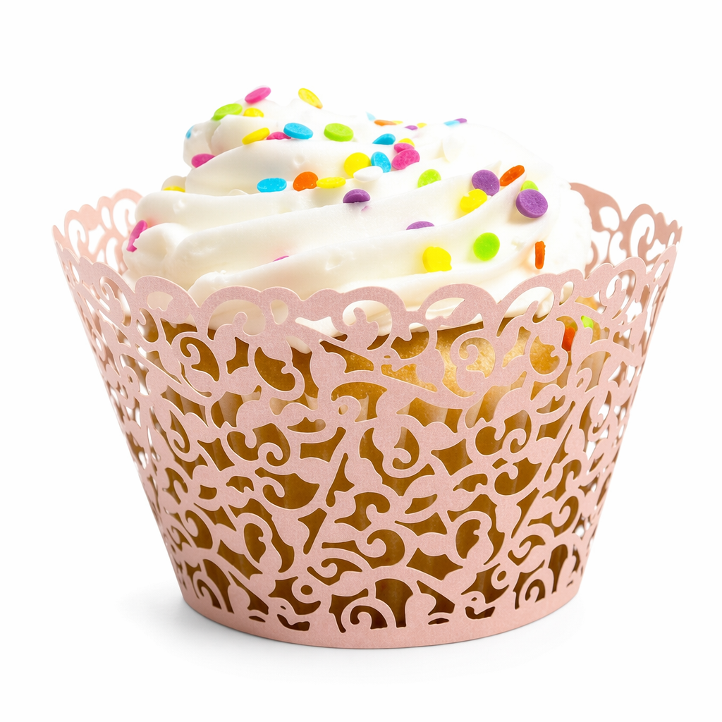100-piece set of Delicate Vine Laser Cut Cupcake Wrappers Pink