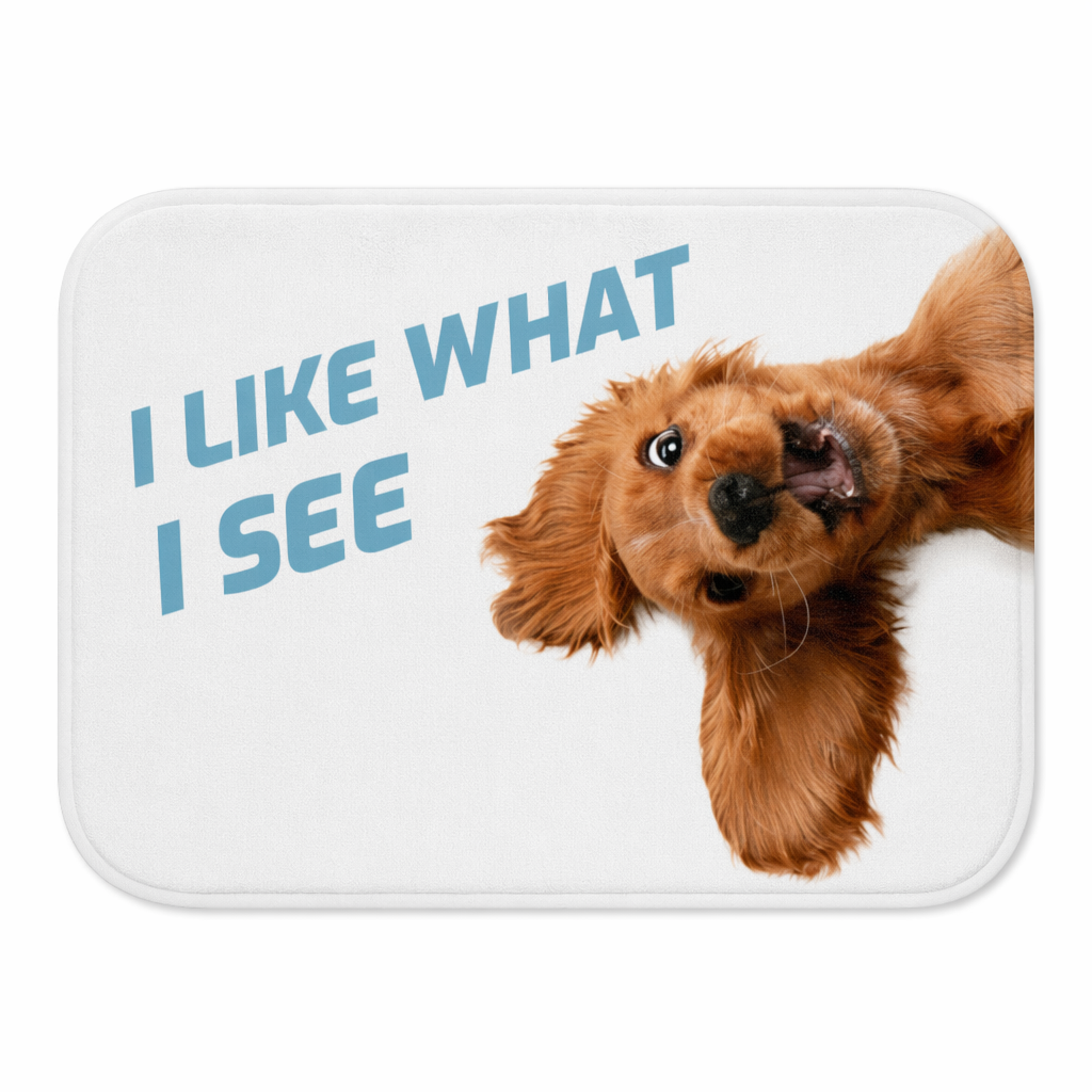 Humorous Canine Gazing Upward Bathroom Rug Default