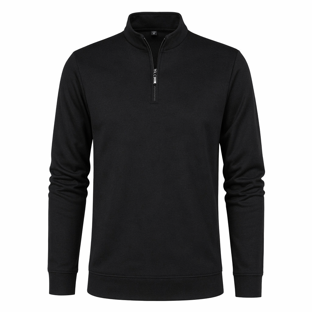 Long Sleeve Men's Casual Top with Stand Collar Black