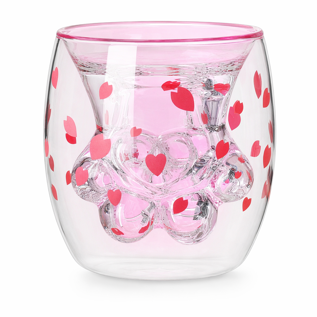 Cute Cat Paw Double Wall Glass Mug Transparent