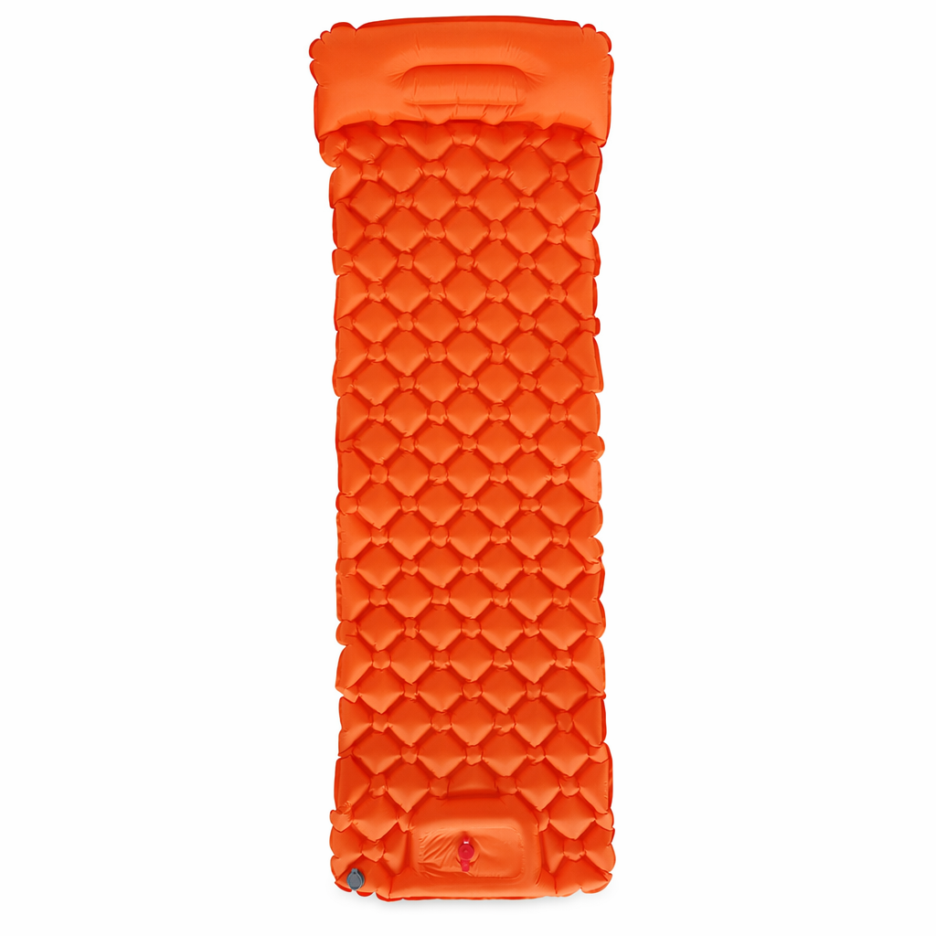 Inflatable Outdoor Mat with Pump and Neck Support Orange