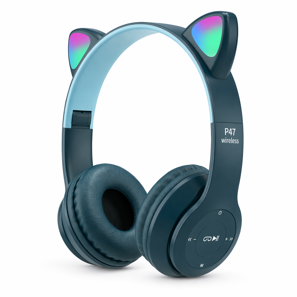 LED Bluetooth Headphones with Cat Ear Design Green