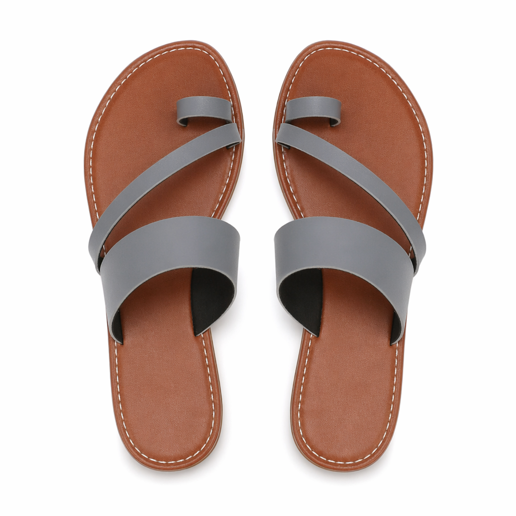 Summer Slippers for Women - Vegan Leather Footwear Gray