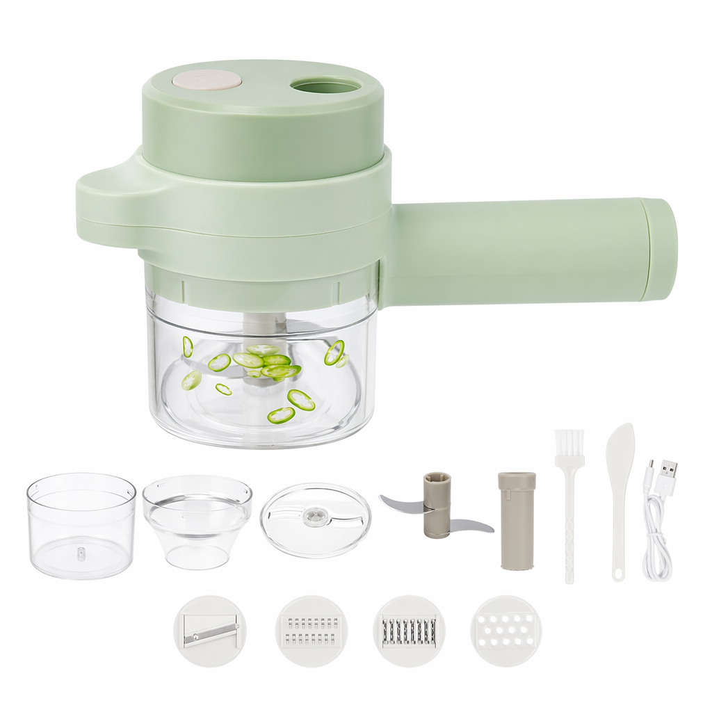 Electric Handheld Vegetable Slicer with 4 Interchangeable Blades, Portable Design Default