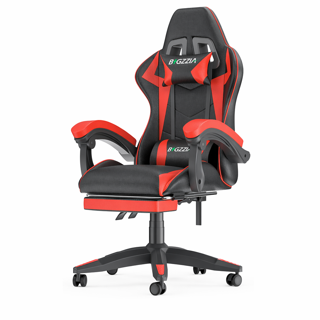 Gaming Throne with Built-in Footrest Red