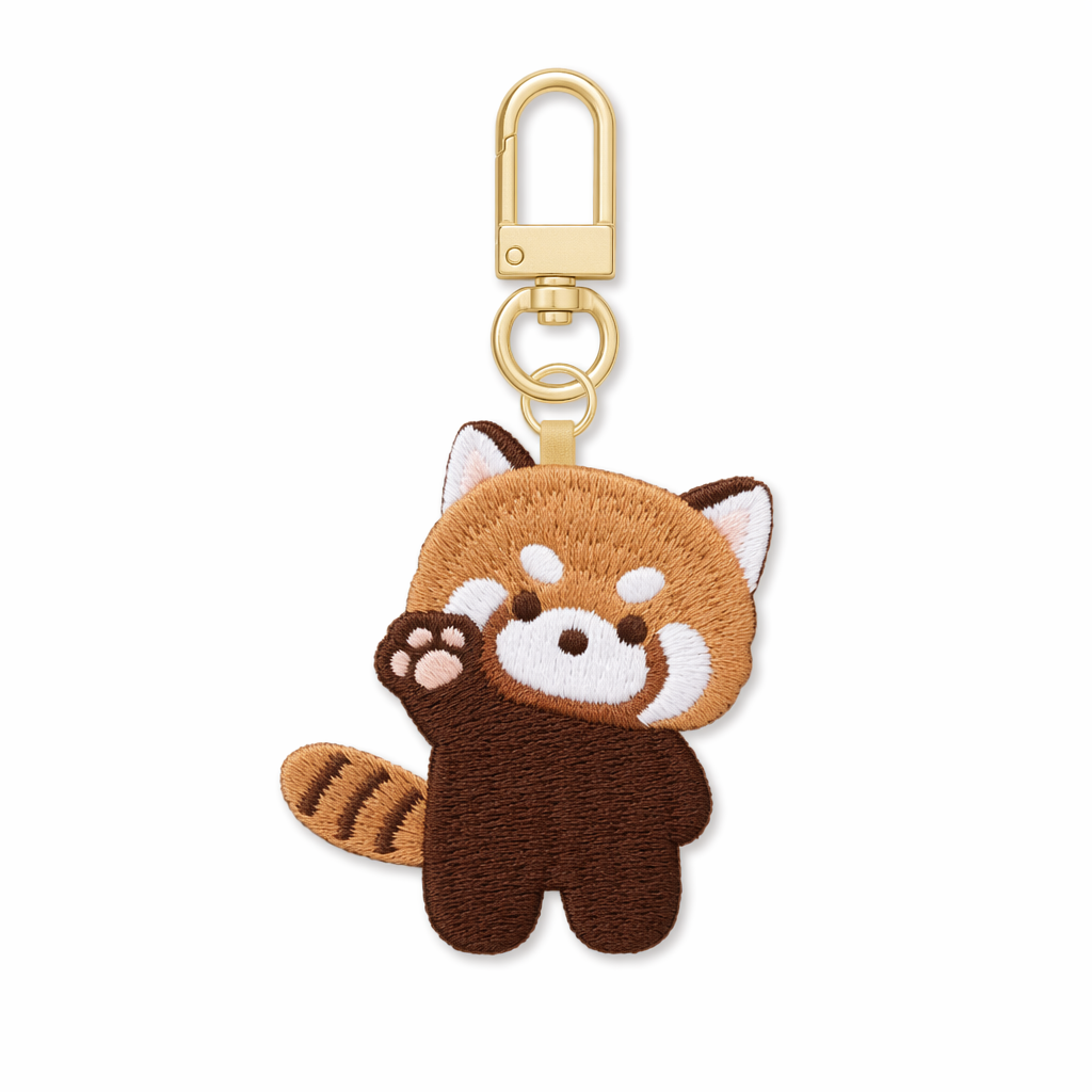 Embroidered Red Panda Keychain: Whimsical Charm C