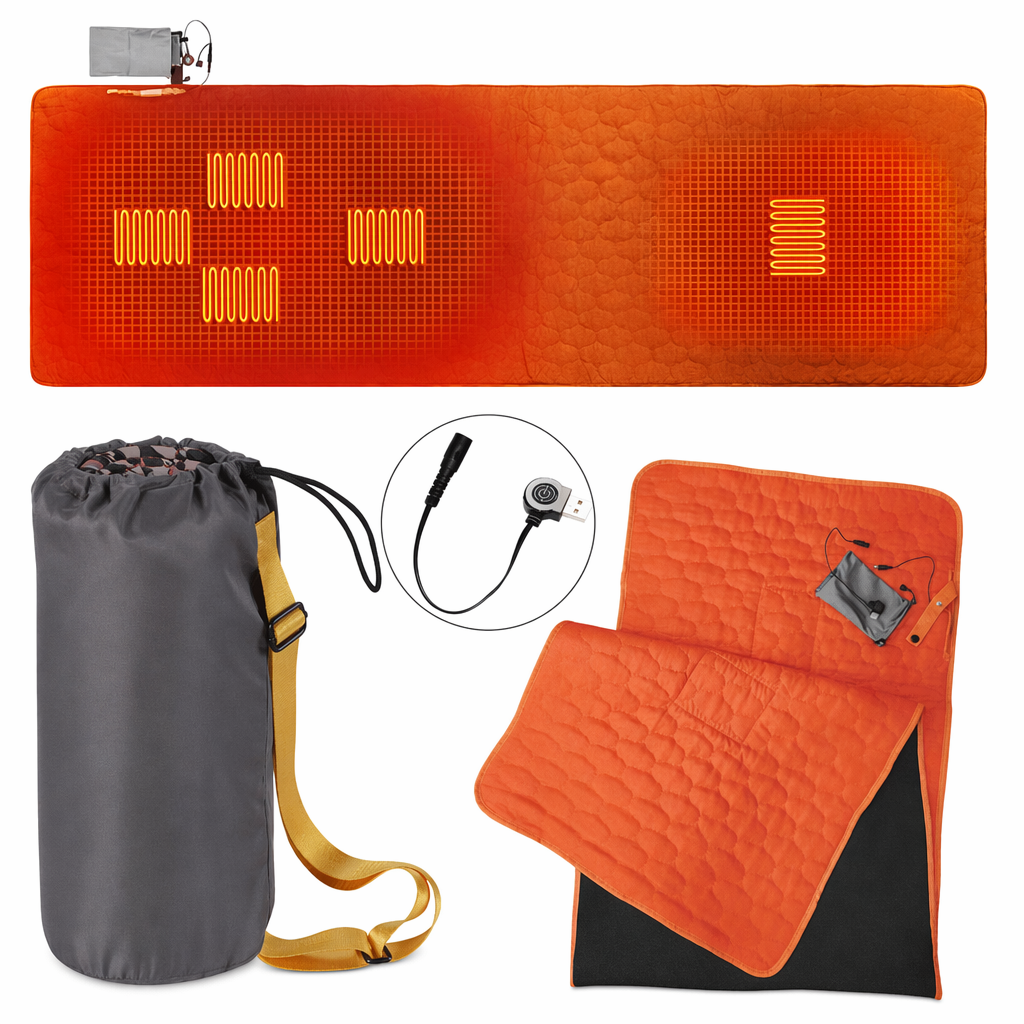 Heated USB Portable Camping Mat for Outdoor Sleeping Orange