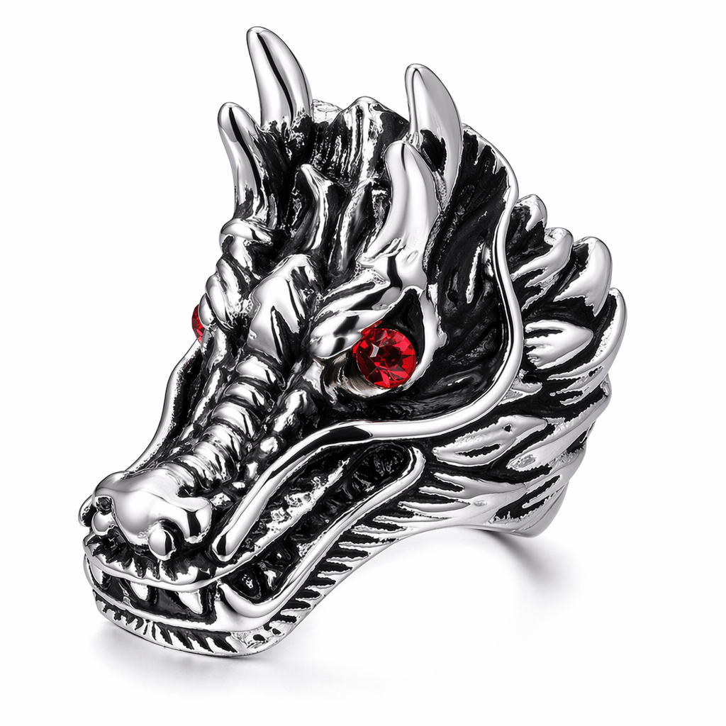 Red Stone Dragon Head Ring Default