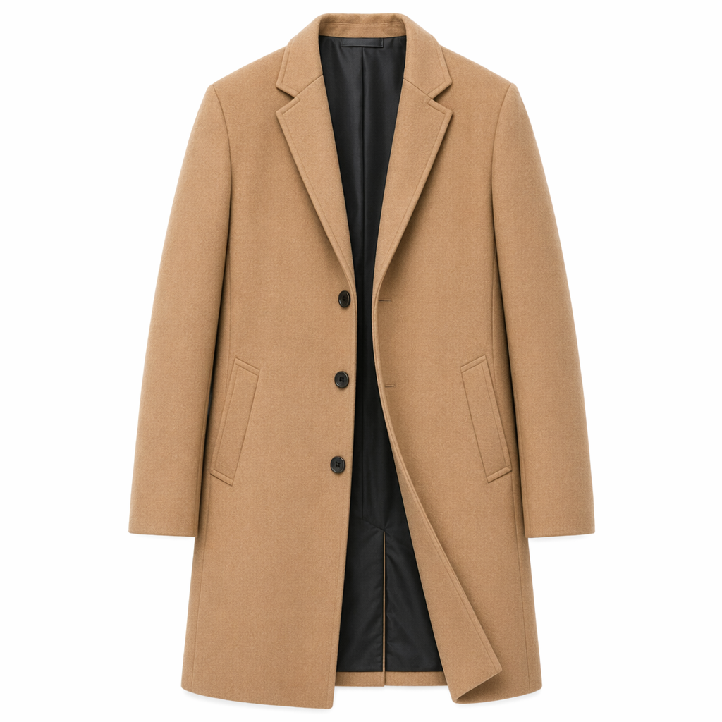 Slim Fit Men's Khaki Overcoat with Mid Length Default