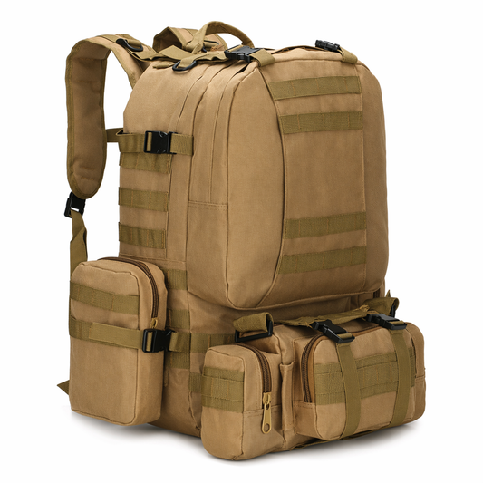 55L Waterproof Backpack for Outdoor Activities with Military-Inspired Design Khaki