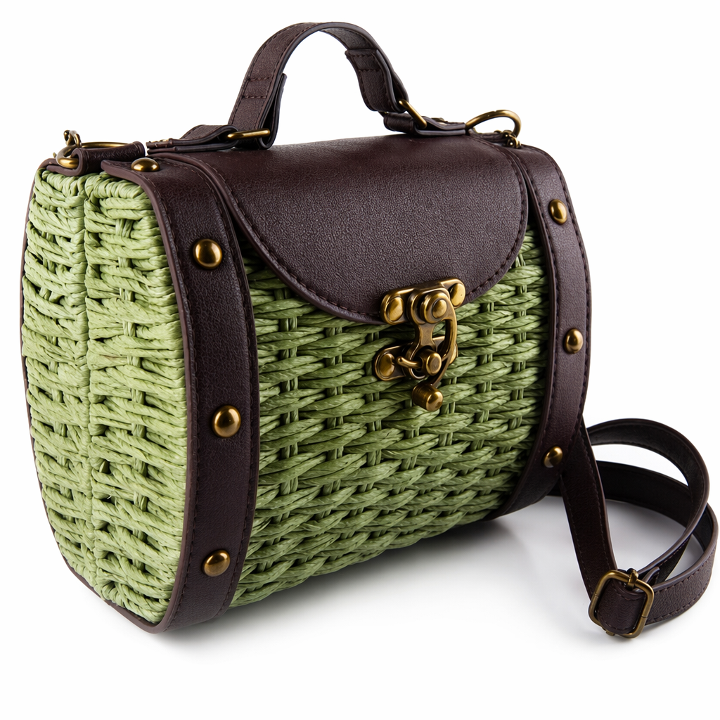 Vintage Style Handwoven Straw Bag for Women Green