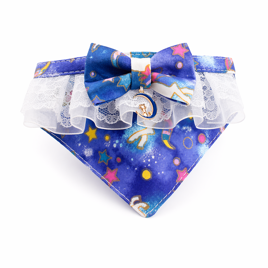 Cute Cat Bandana Collar with Charm Blue