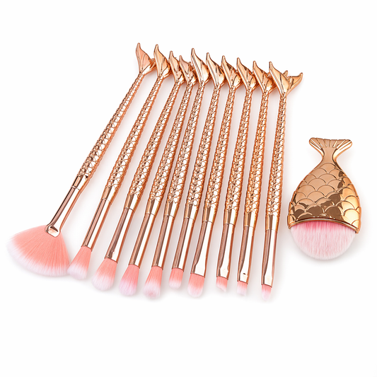 11-Piece Mermaid Makeup Brush Kit for a Beautiful Look Gold