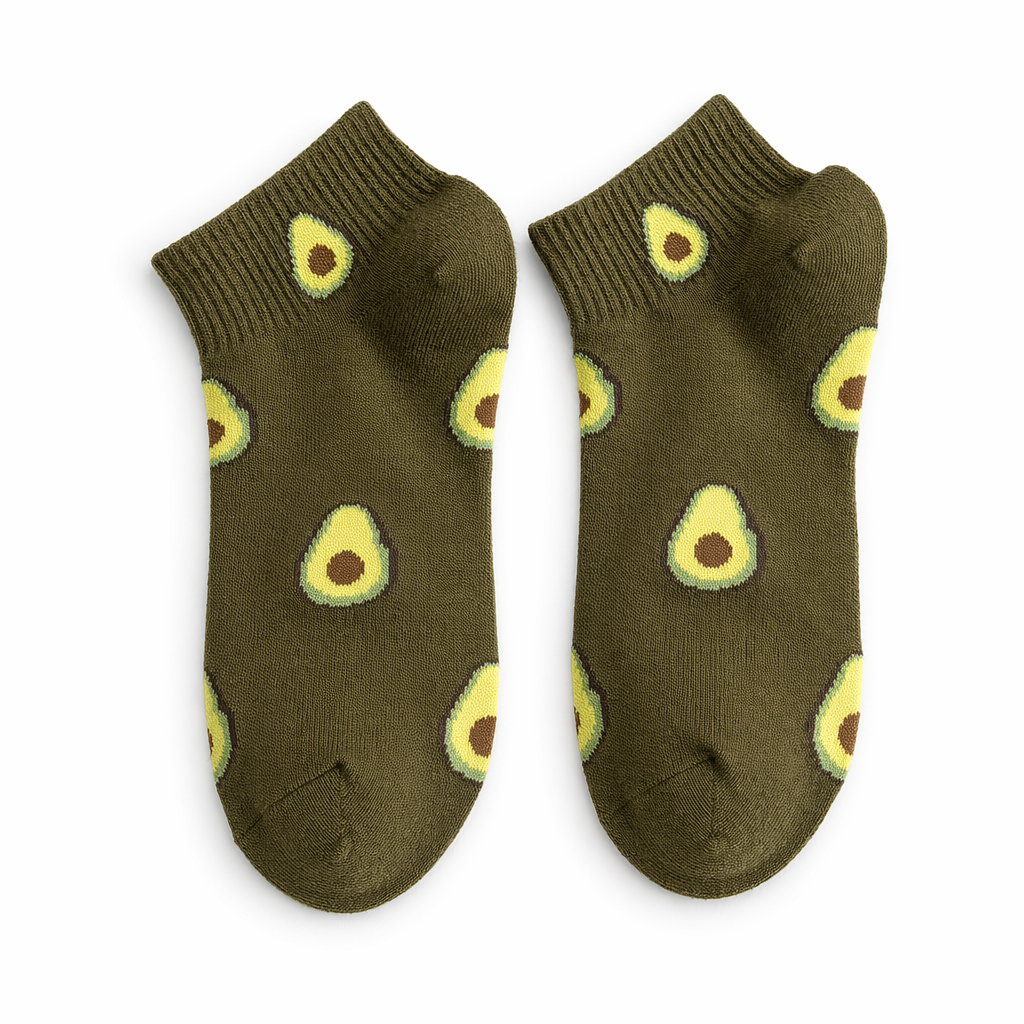 Avocado-Hued Kawaii Socks for Fashionistas Brown