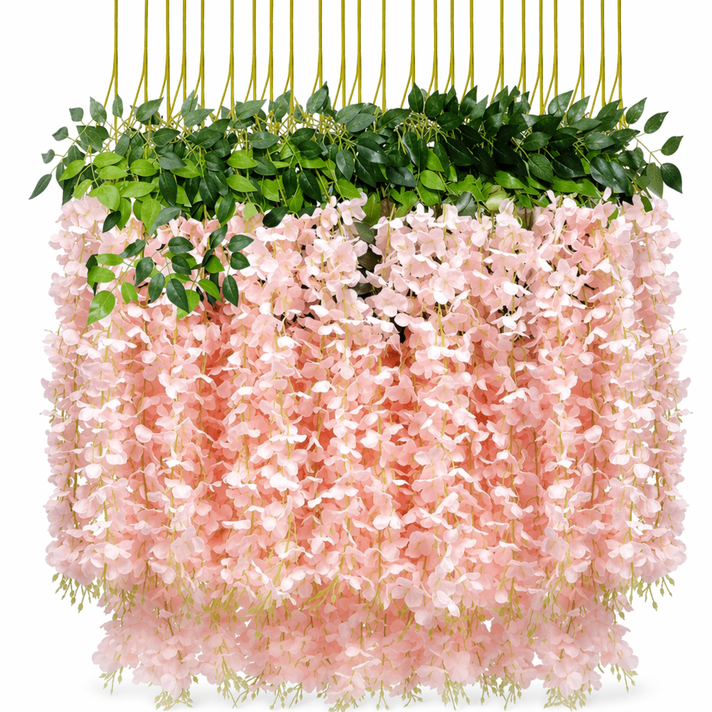 12 Floral Plastic Wisteria Pieces for Party Decoration Pink