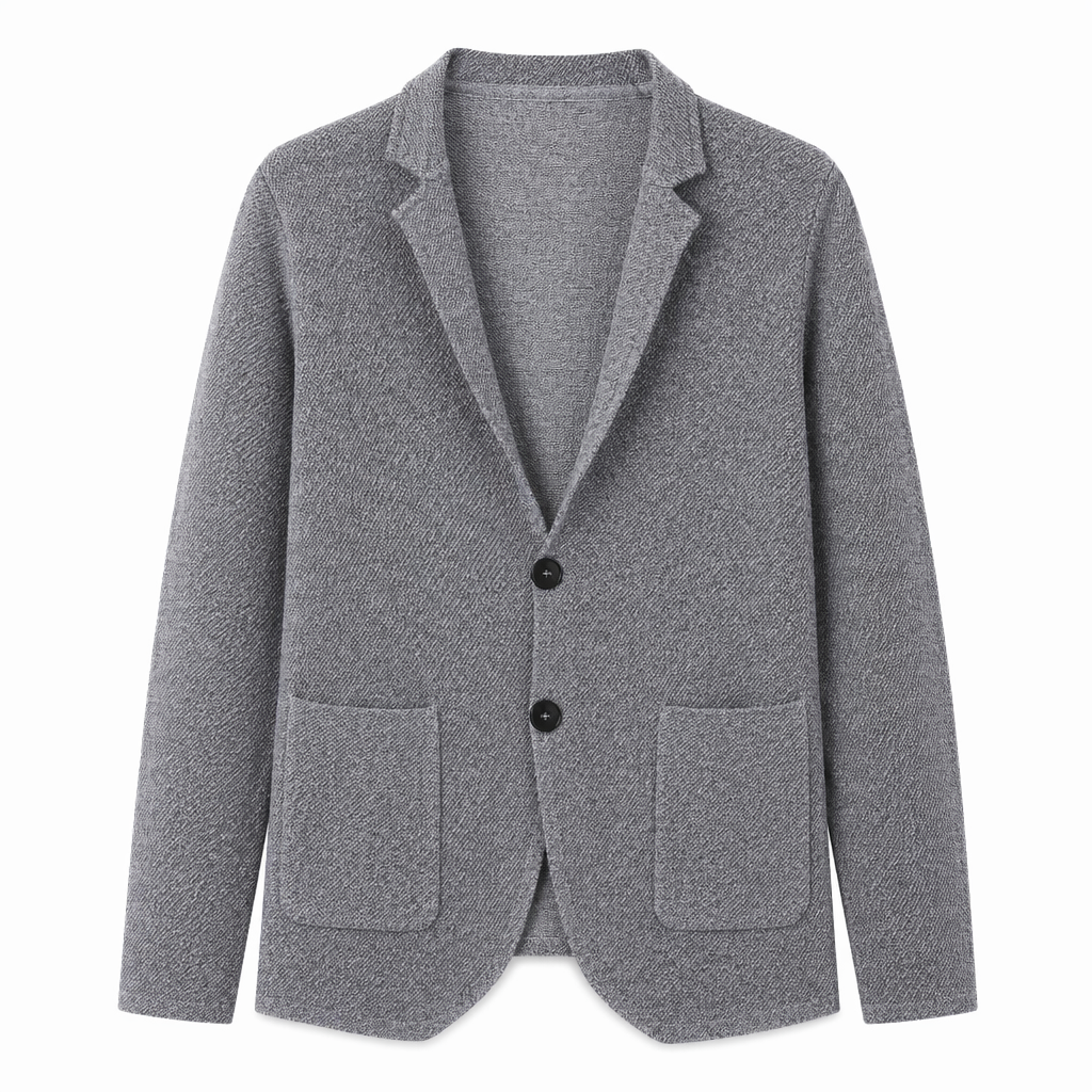 Knit Blazer Cardigan for Men with a Stylish Stand Collar Gray
