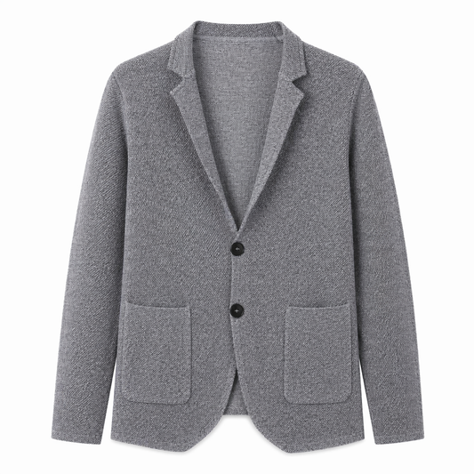 Knit Blazer Cardigan for Men with a Stylish Stand Collar Gray