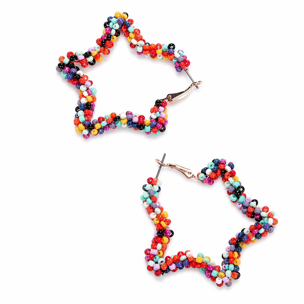 Star-shaped Beaded Hoop Earrings Multi