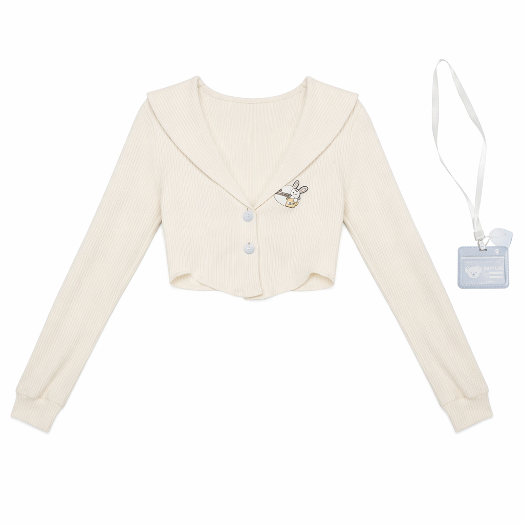 Blue & Cream Cute Bear Knitted Set Cardigan