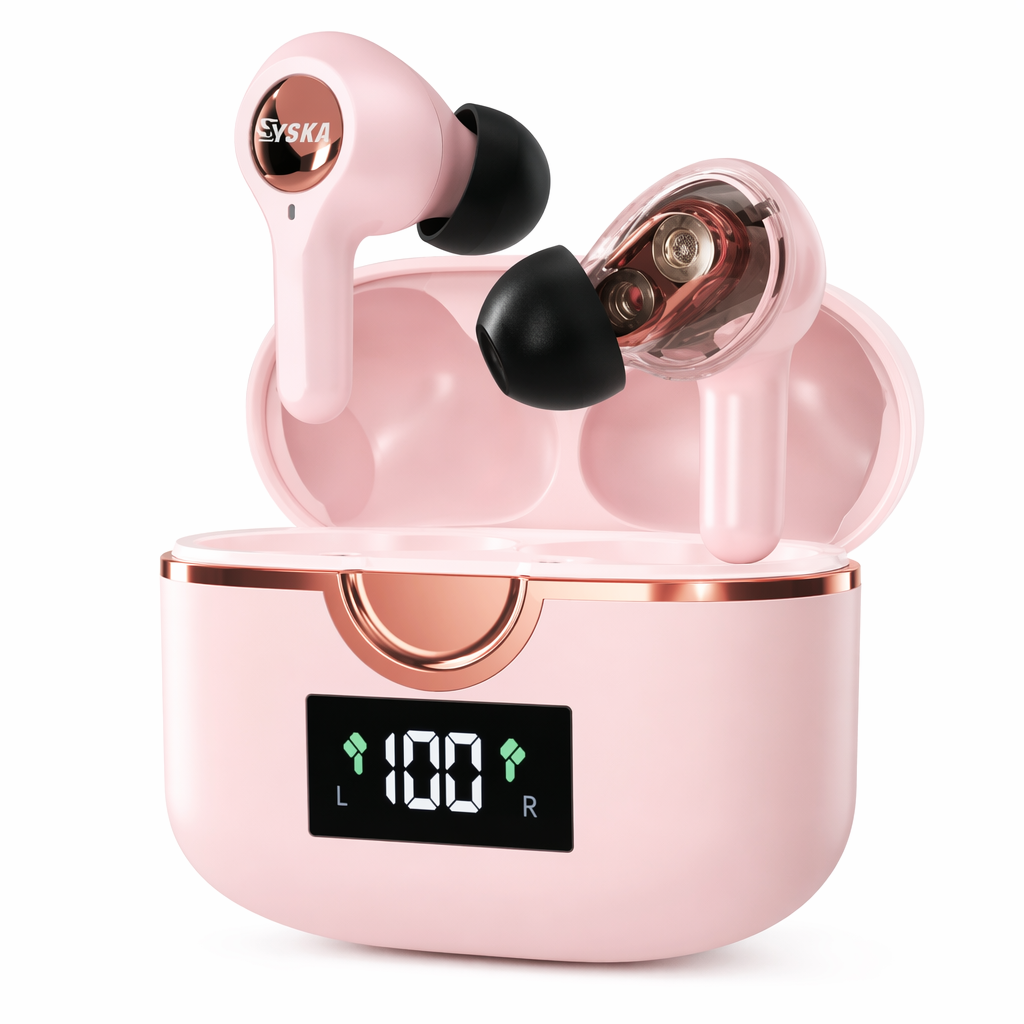Powerful Bass Touch Bluetooth 5.0 T22PRO Earbuds with a Ninja Dragon Twist Pink