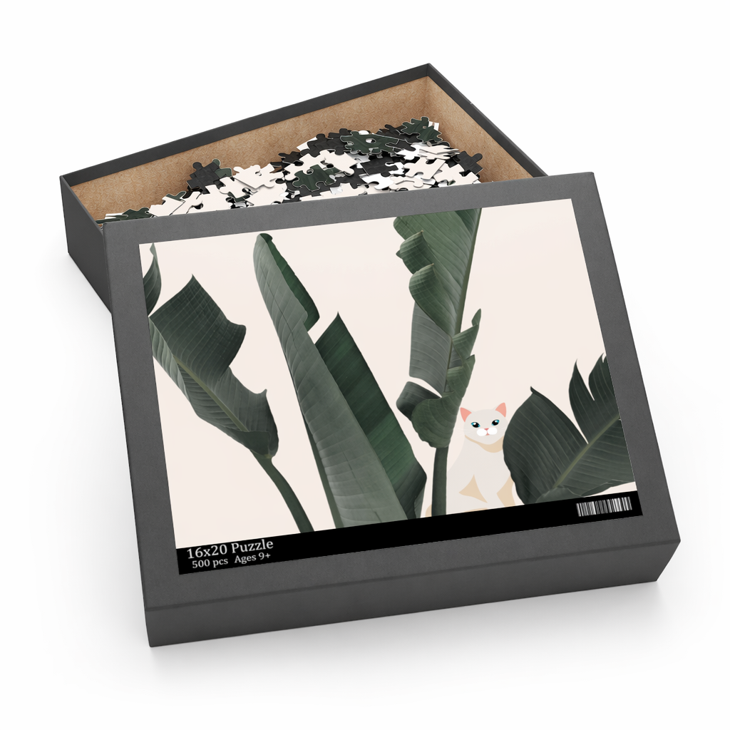 500-Piece Jigsaw Puzzle Featuring a Feline Concealed by Lush Tropical Foliage Default