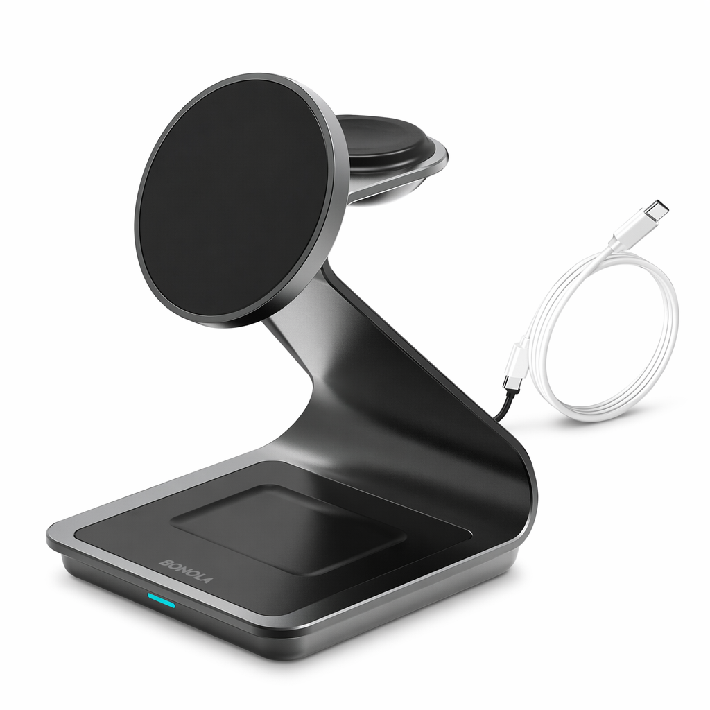Apple Watch and iPhone 3 in 1 Wireless Charger with Magnetic Connectivity Black