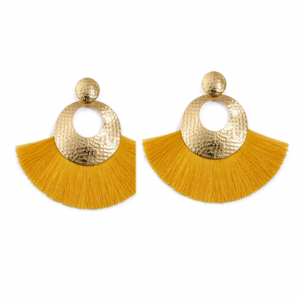 Fan-Shaped Tassel Earrings in a Stunning Gold Yellow