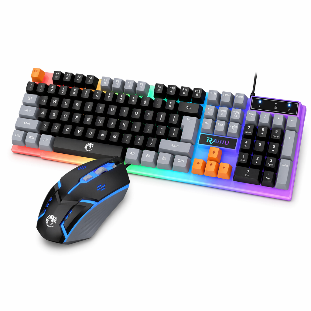 Wired Gaming Keyboard and Mouse Set with 104 LED Keys Black Gray