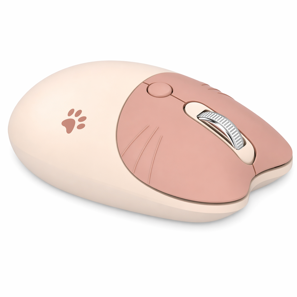 Cartoon Feline Themed Wireless Mouse with Bluetooth 2.4Ghz Beige