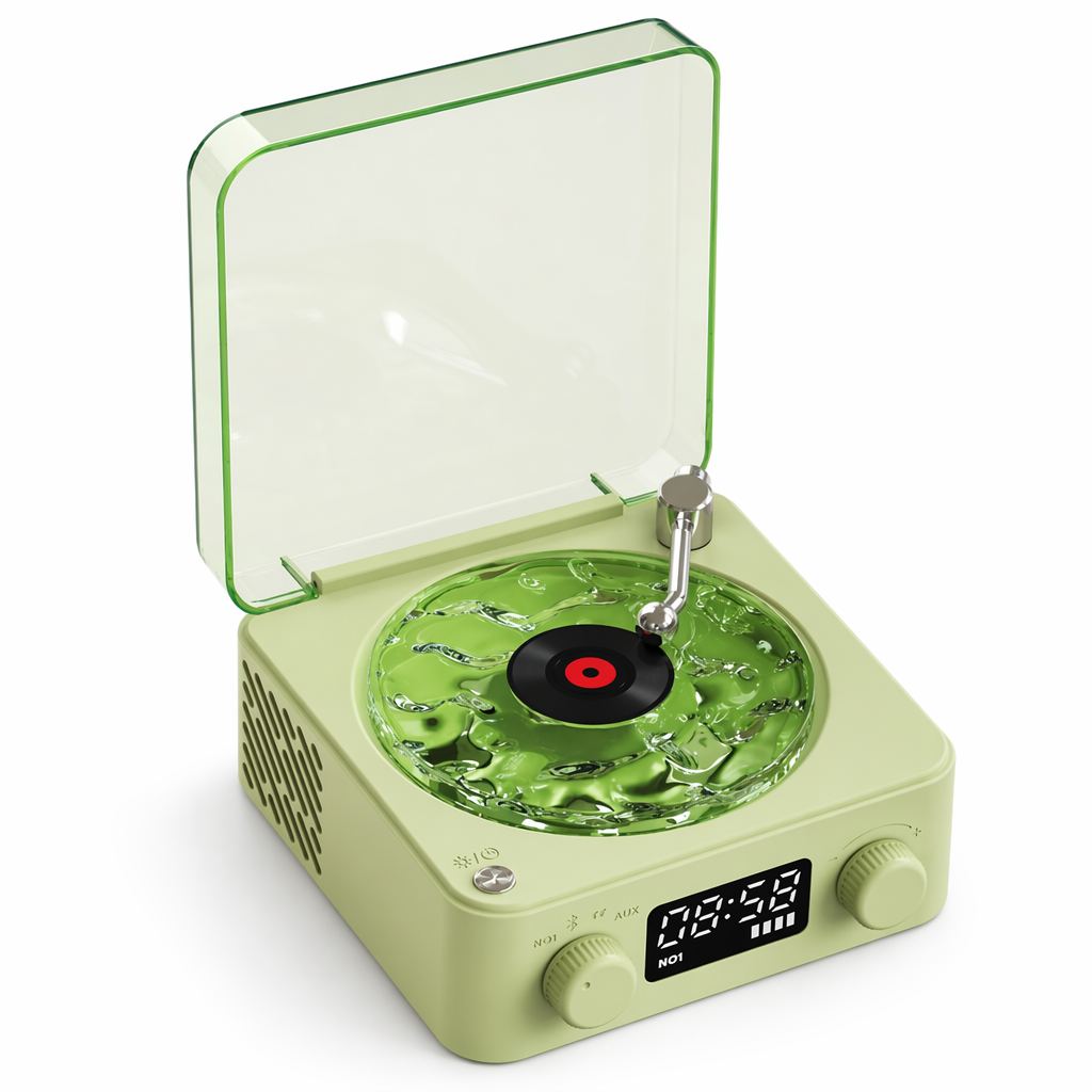 Retro Speaker with Waves Theme and Mini Bluetooth Connectivity Green