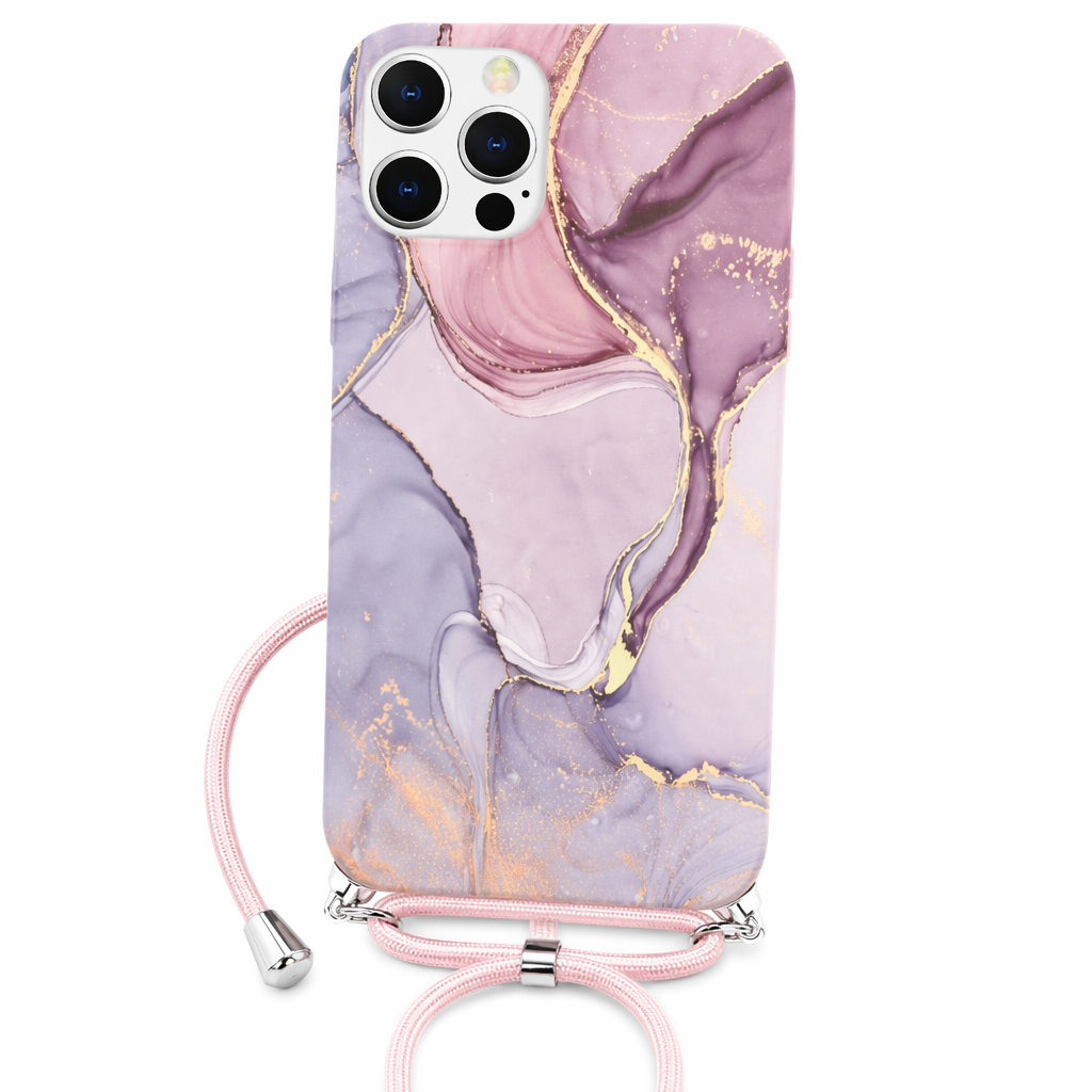 Crossbody Strap Marble Phone Case for iPhone with Painted Design A