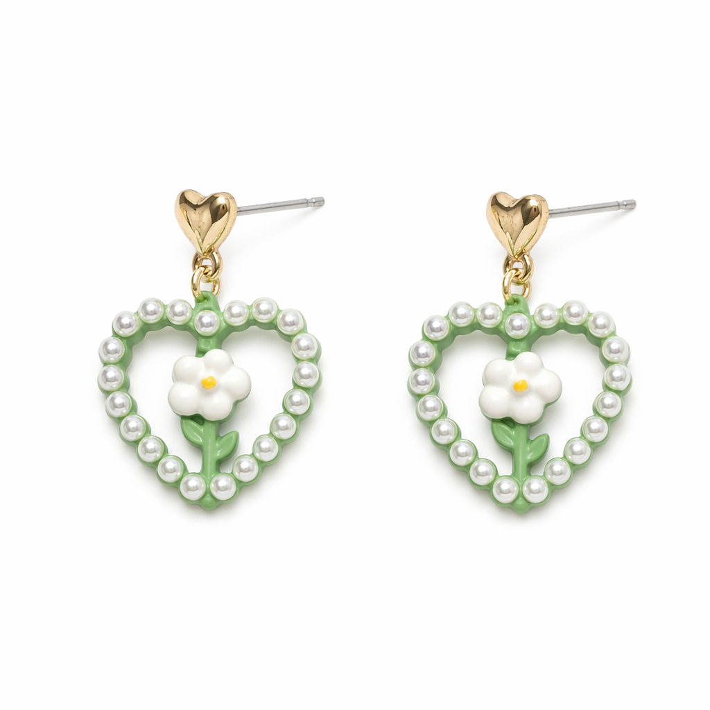 Green Floral Love Earrings - Lightweight and Durable! Default