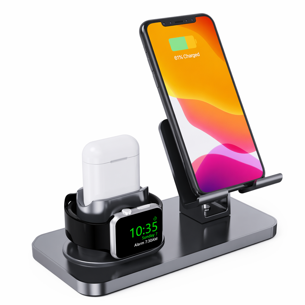 3-in-1 Portable Charging Hub with Dragon Design Gray