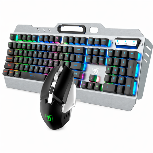 Professional Metal Gaming Keyboard and Mouse Set with Wireless Connectivity - Ninja Dragon Edition Silver
