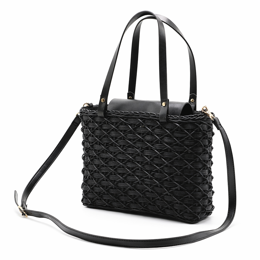 Woven Square Tote Bag Black
