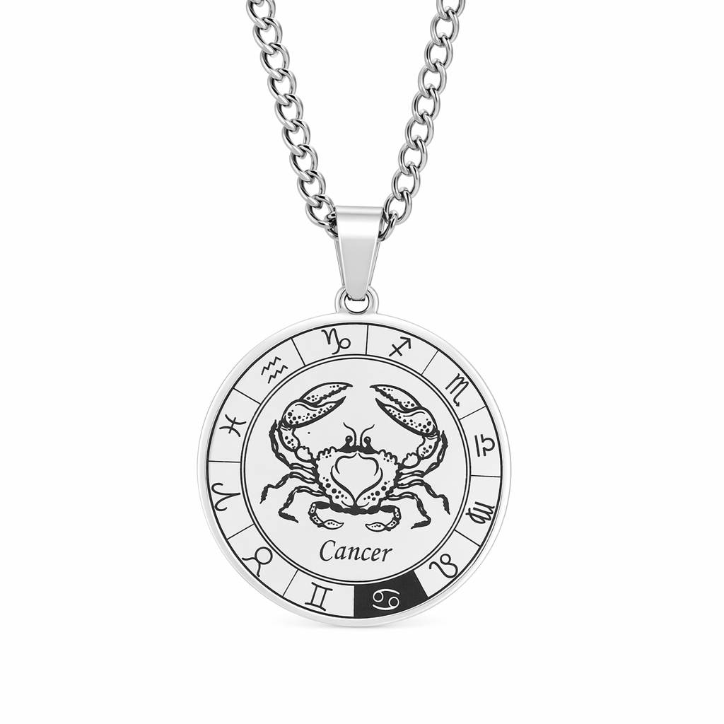 Horoscope Pendant Necklace - Unisex Round Design Cancer
