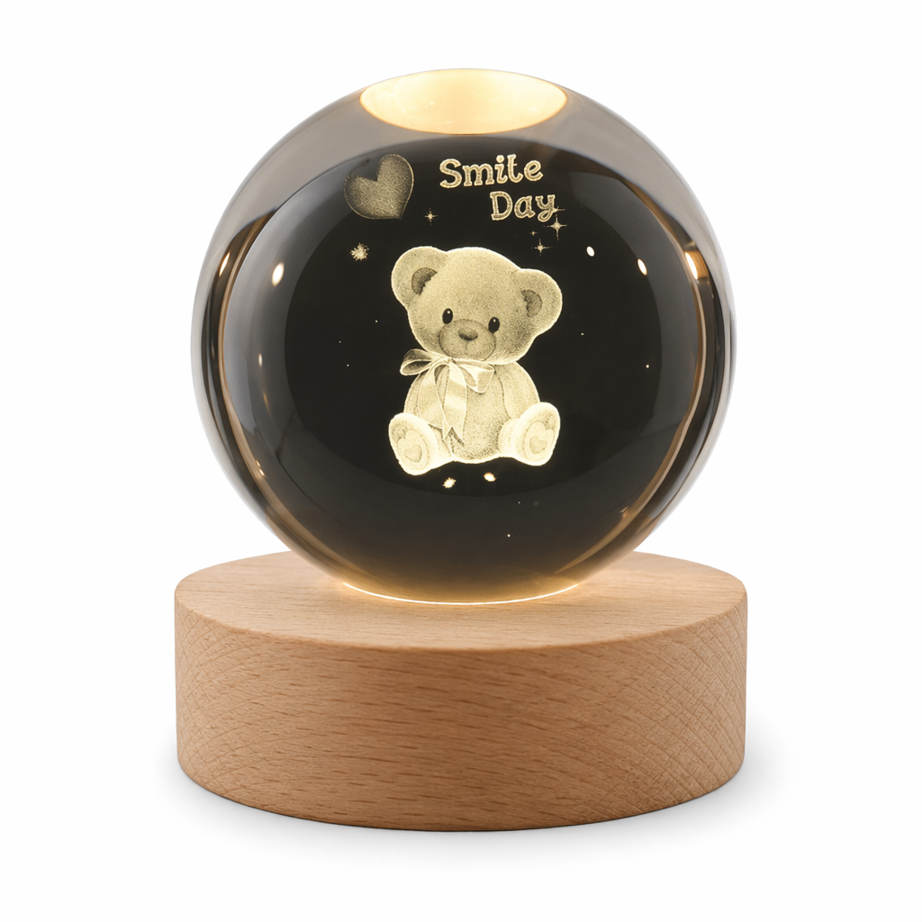 Crystal Ball Engraved with 3D Laser Technology Cartoon Bear