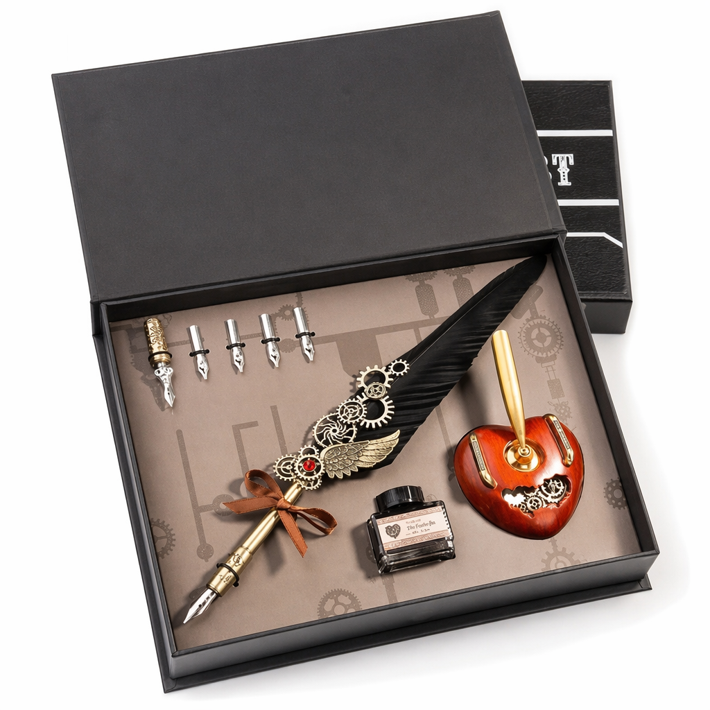 Feather Pen Gift Box Set for Calligraphy Black