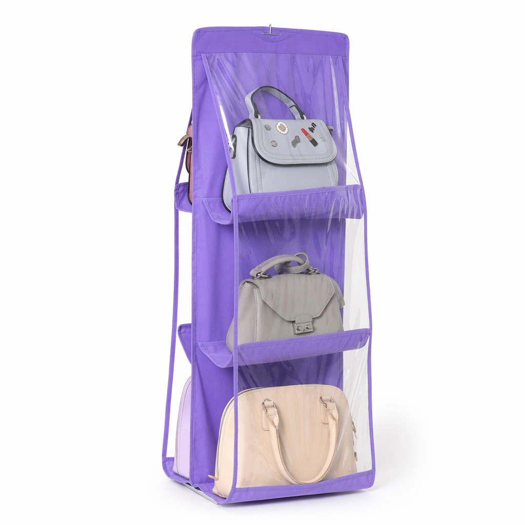 Hanging Handbag Organizer for a Neat and Tidy Closet Purple