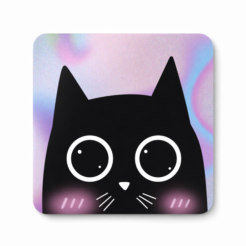Coaster Set for Cat Lovers - Adorable Blushing Kitty Design (4 Pieces) Default