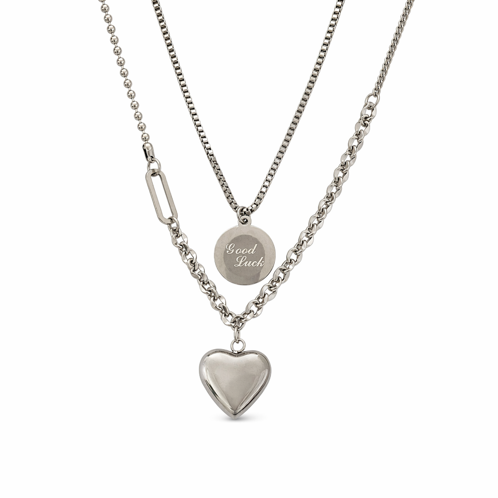 Women's Fortune Layered Necklace With Heart-Shaped Charm Default