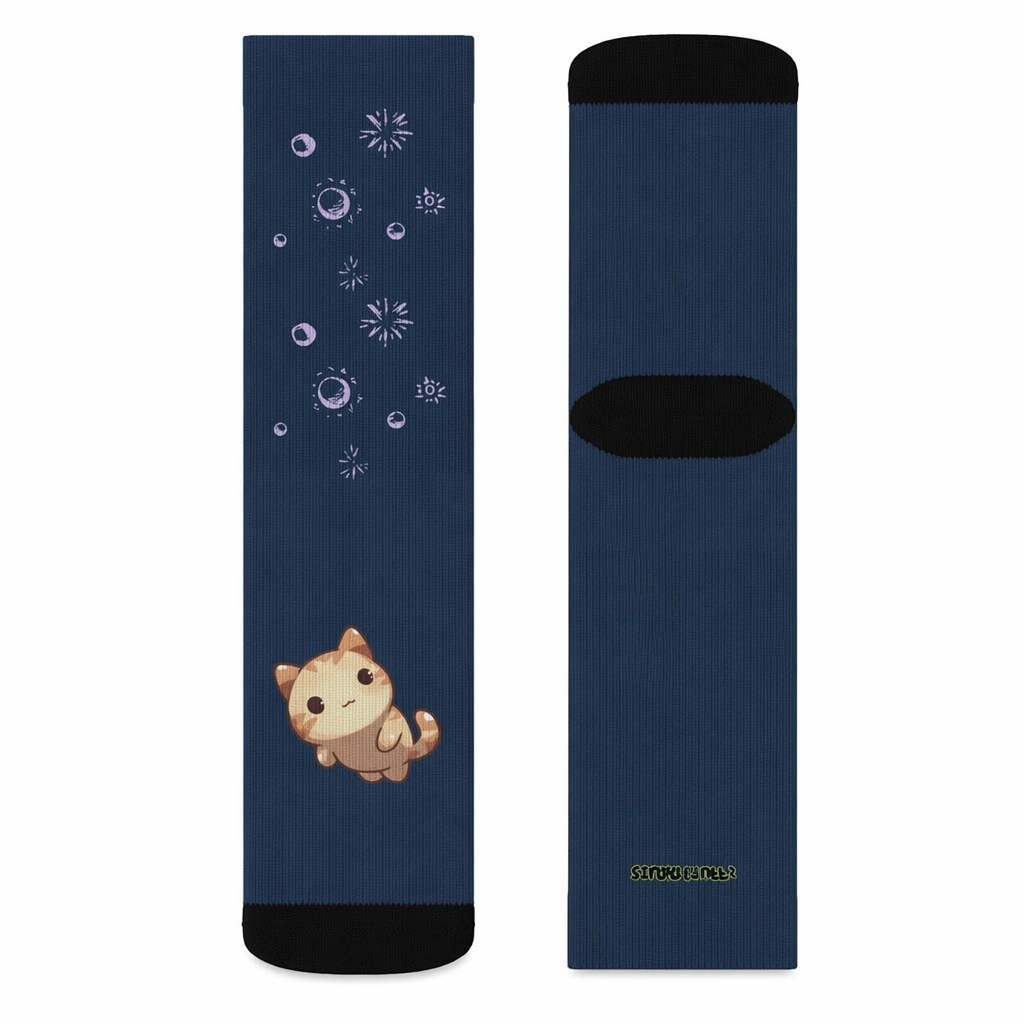 Cosmic Kitten in the Stars Playful Novelty Socks by Starry Fluff Default