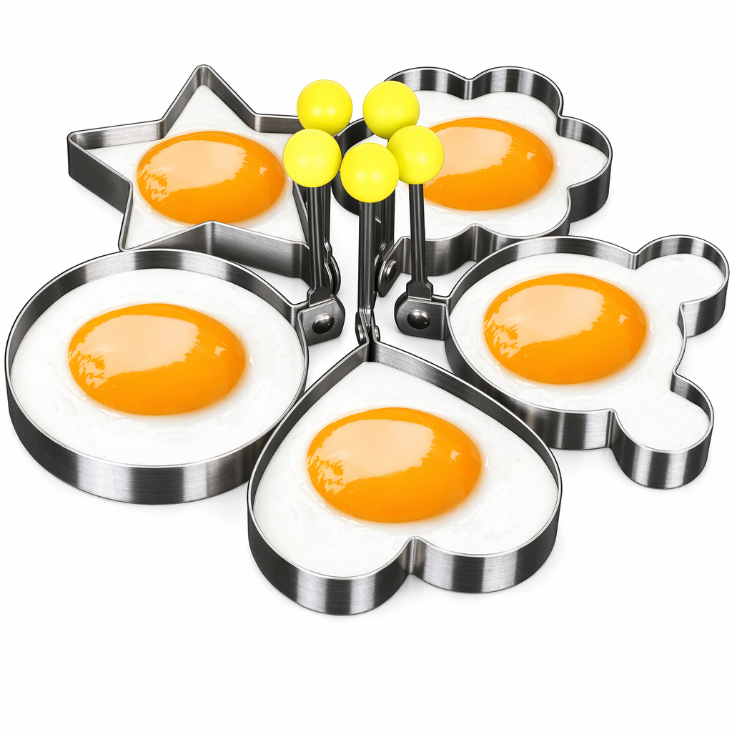 5 Piece Set of Stainless Steel Molds for Eggs and Pancakes Default