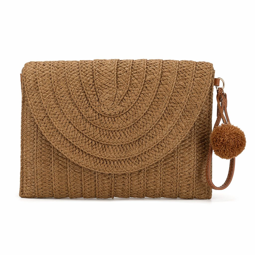 Summer Straw Crossbody Purse Brown
