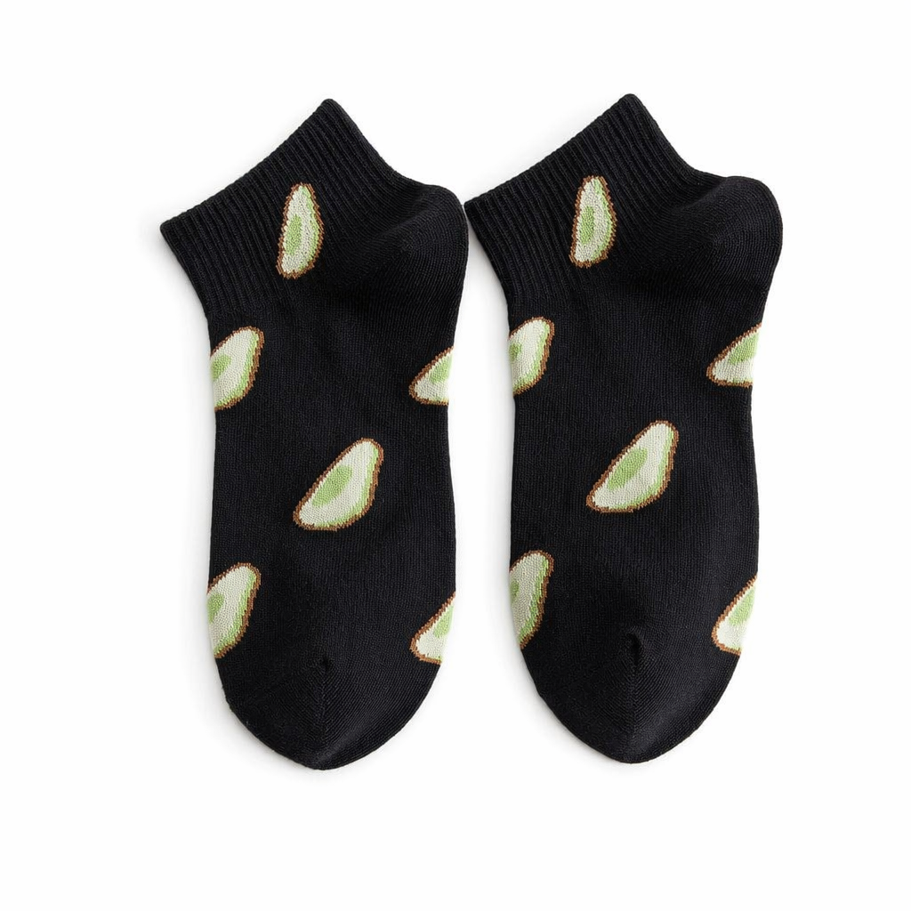 Avocado-Hued Kawaii Socks for Fashionistas black