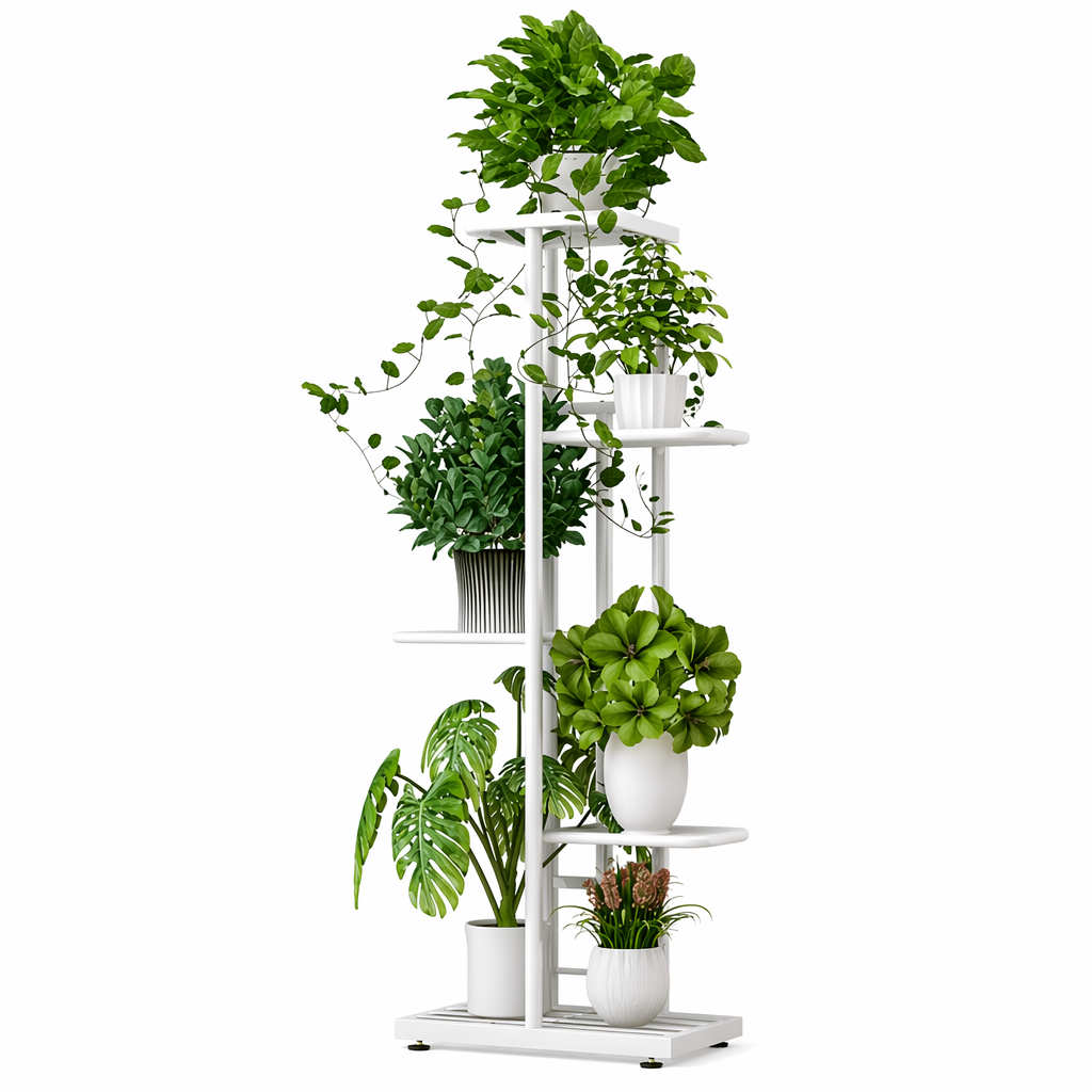 Metal Home Decor Plant Stand with 6 Layers for Multi-Pot Arrangements White